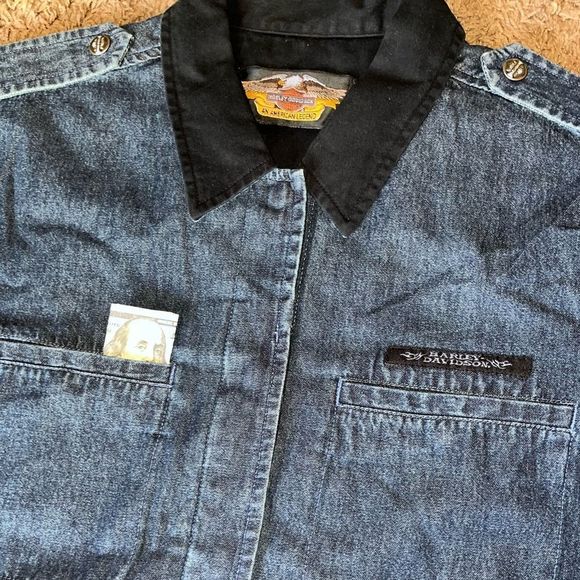 Harley Davidson Motorcycles Vintage Y2K Denim Button Up - Picture 6 of 9